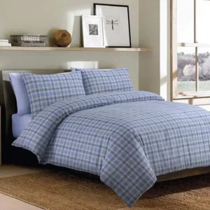 Bonton Flannel Blue Plaid Soft Duvet Bedding Set