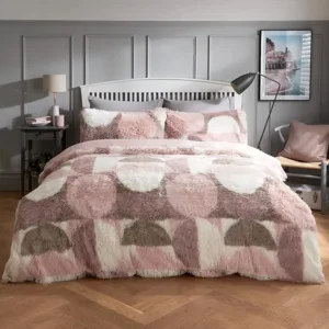 Curved Geo Shaggy Faux Fur Fleece Thermal Bedding Set