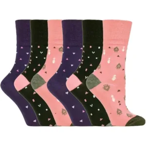 6 Pairs Non-Elastic Soft Top Cotton Socks for Women with Heart & Stars