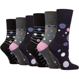 6 Pairs Non-Elastic Soft Top Cotton Socks for Women with Big Circles